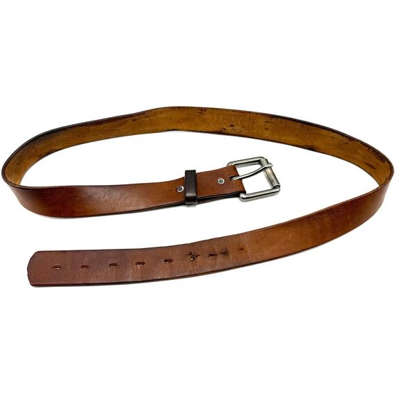 Vintage Distressed Brown Leather Belt 38 Silver Roller Buckle Worn Streetwear - Picture 7 of 10